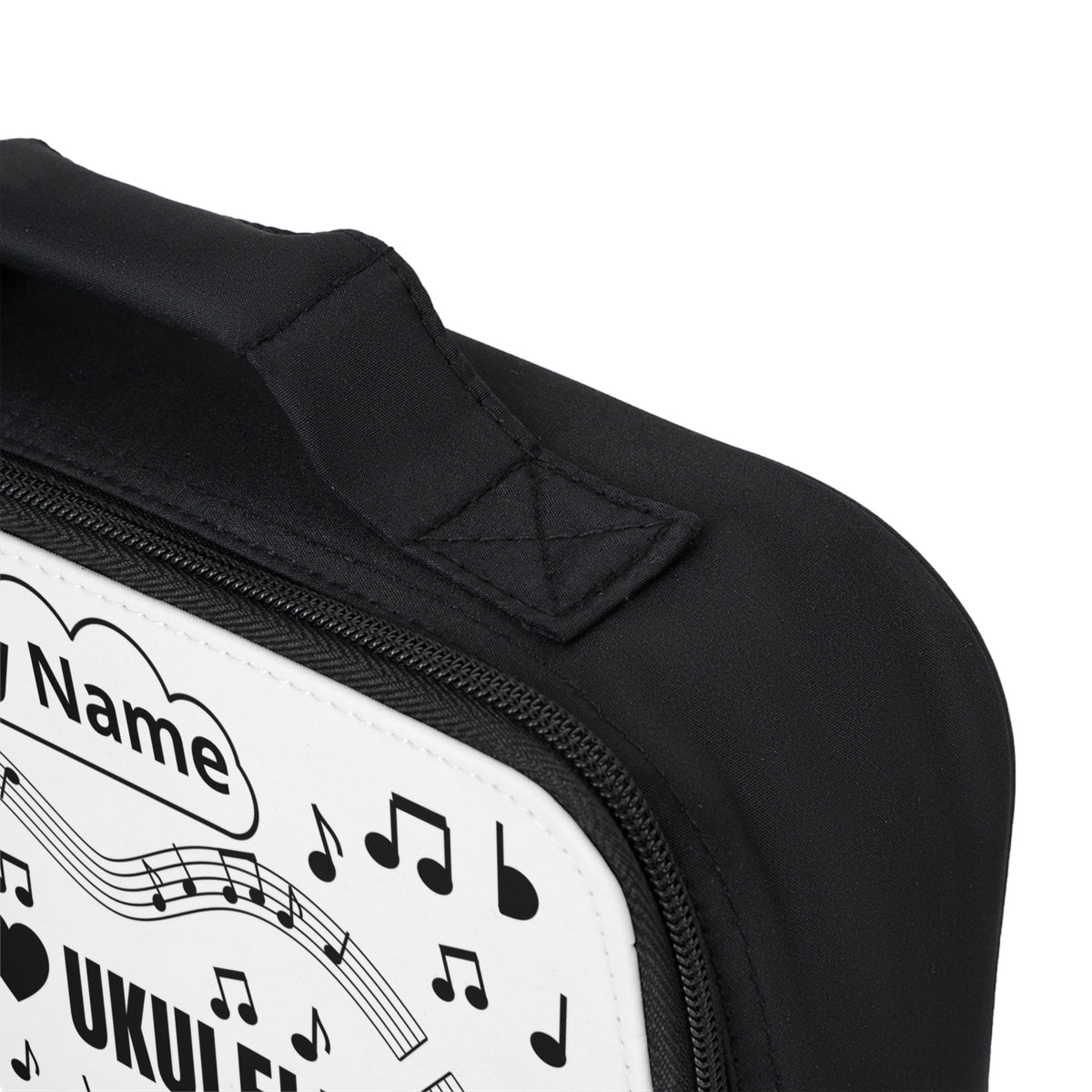 Music-themed Lunch Bag: 'I love ukulele' - black on white