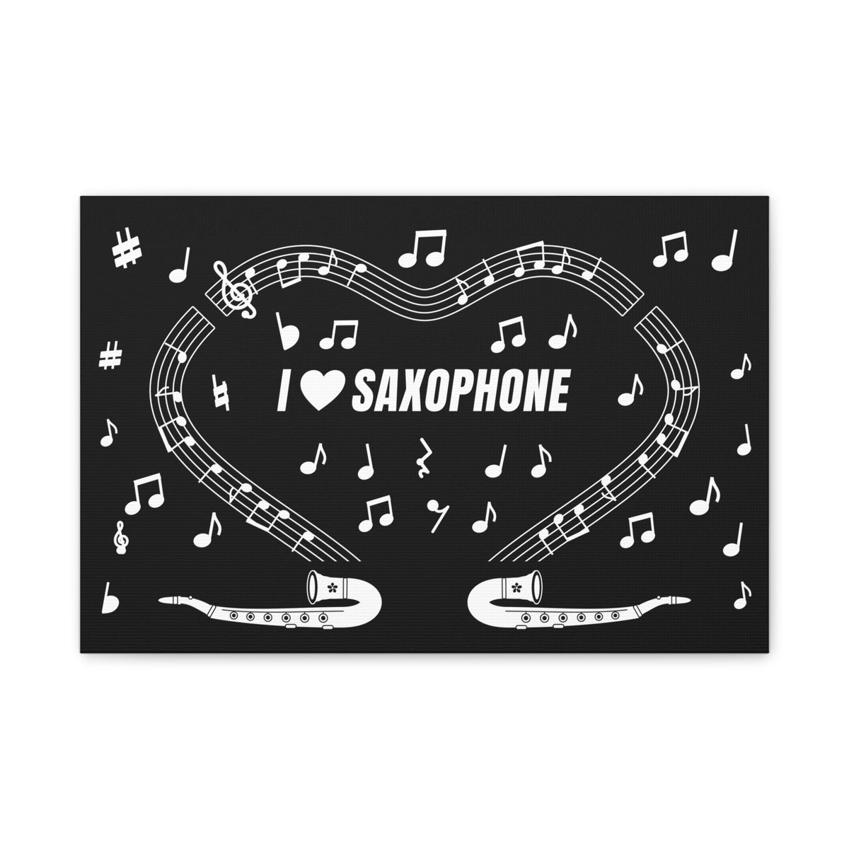 Music-themed Classic Canvas: 'I love saxophone' - black & white
