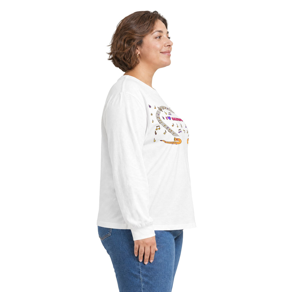 Music-themed Unisex Ultra Cotton Long Sleeve Tee: 'I love saxophone' - pink