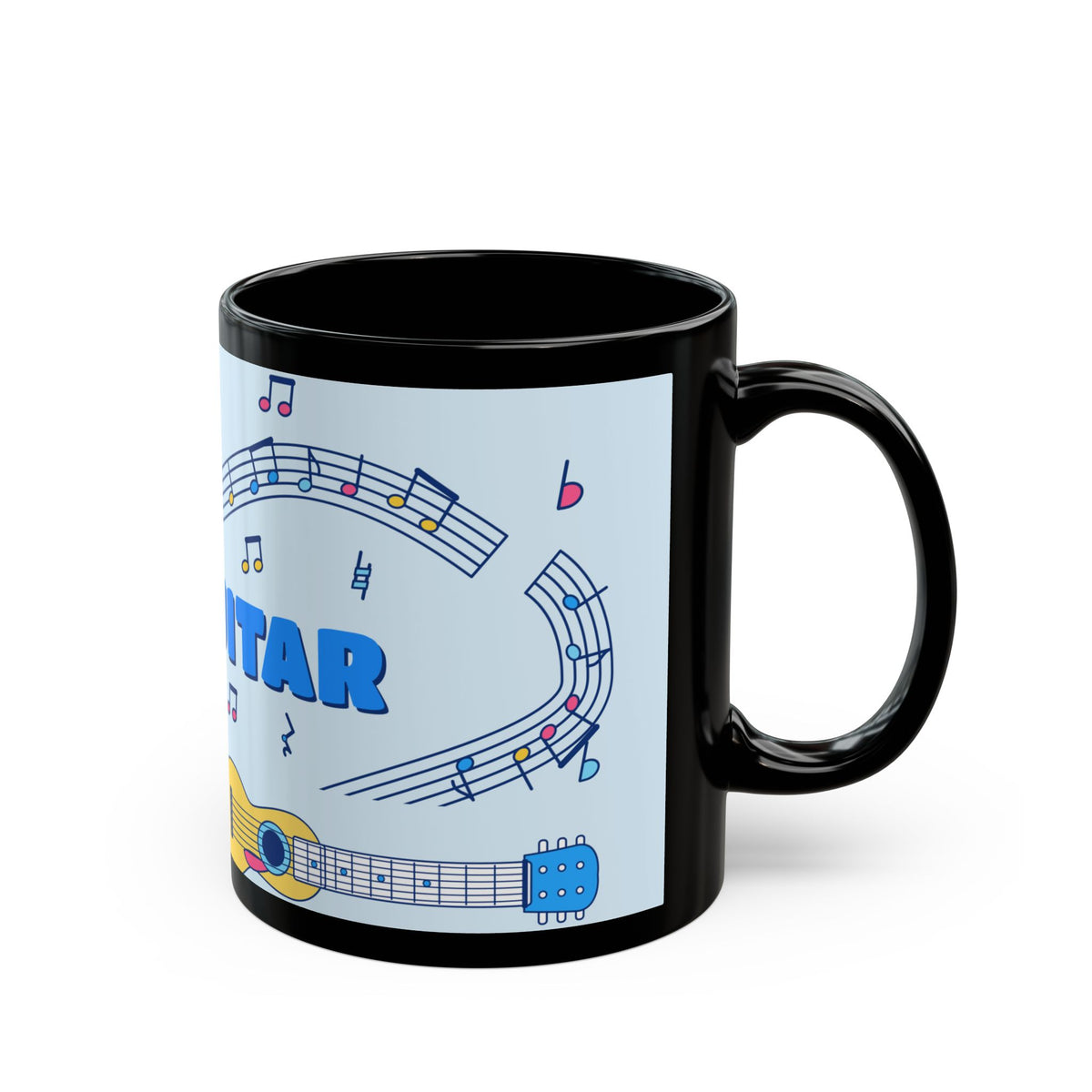 Music-themed Black Mug (11oz, 15oz): 'I love guitar' - blue