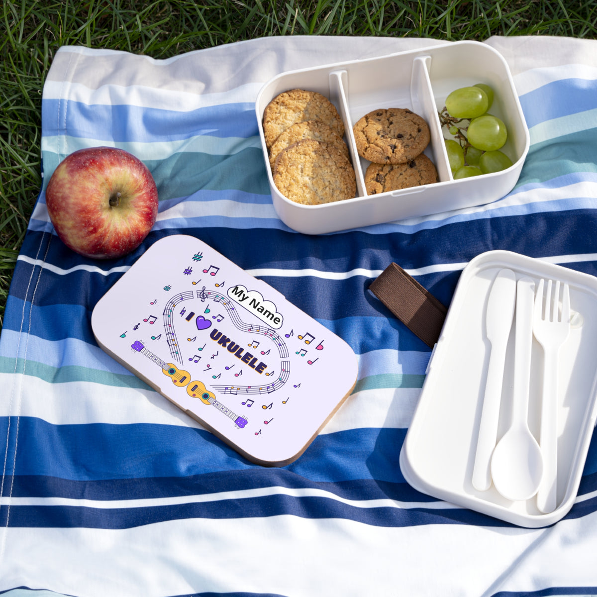 Music-themed Bento Lunch Box: 'I love ukulele' - violet