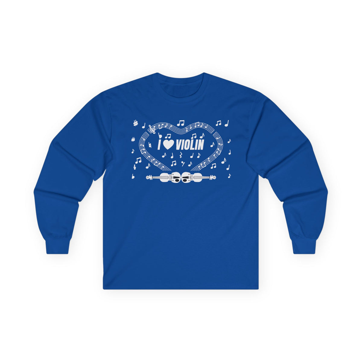 Music-themed Unisex Ultra Cotton Long Sleeve Tee: 'I love violin' - black & white