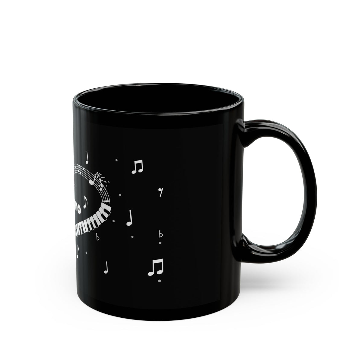 Music-themed Black Mug (11oz, 15oz): 'I love piano' heart - black & white