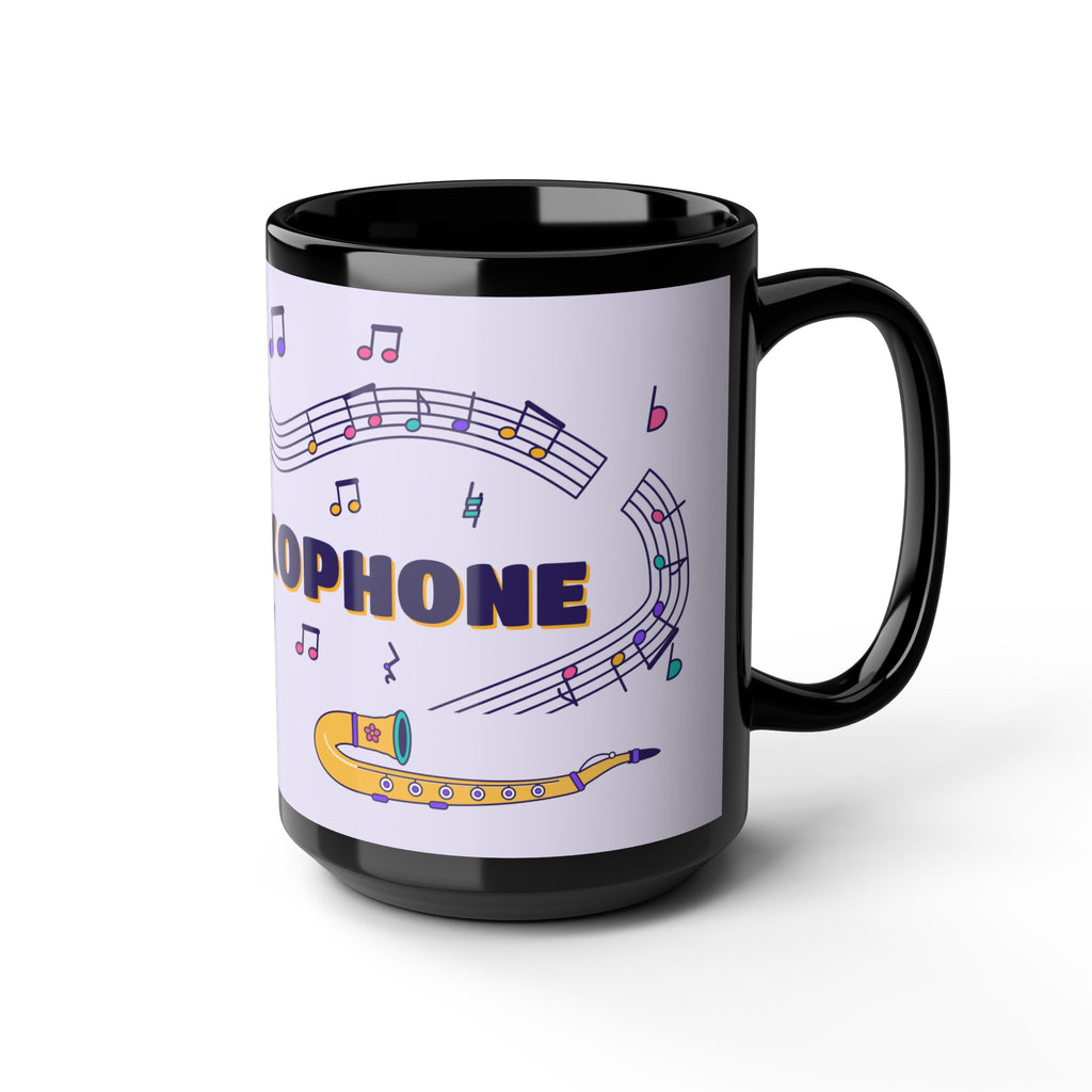 Music-themed Black Mug (11oz, 15oz): 'I love saxophone' - violet