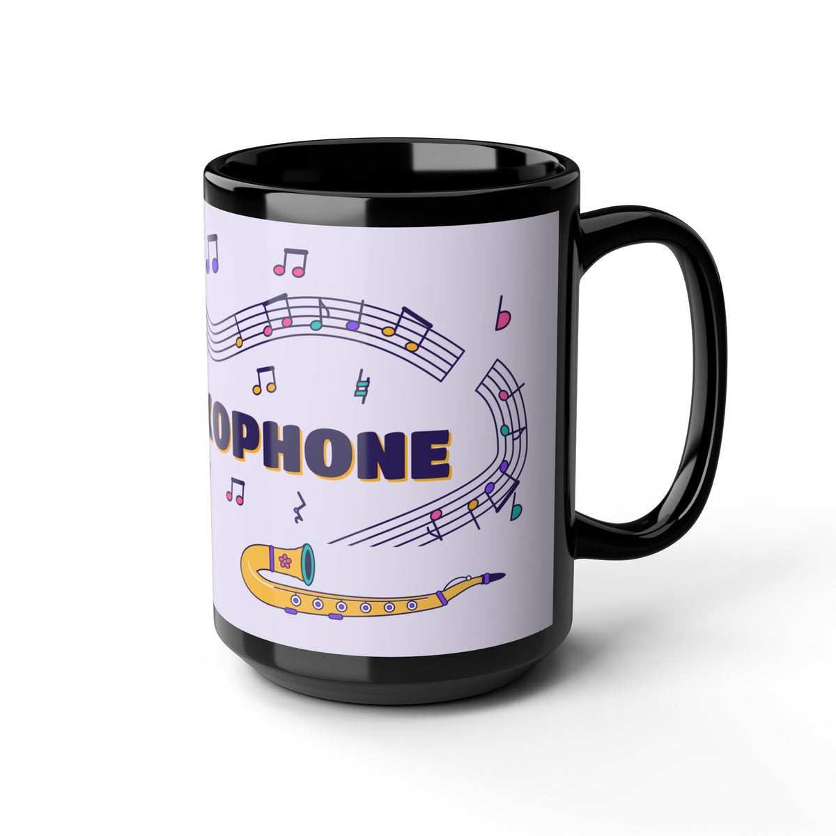 Music-themed Black Mug (11oz, 15oz): 'I love saxophone' - violet