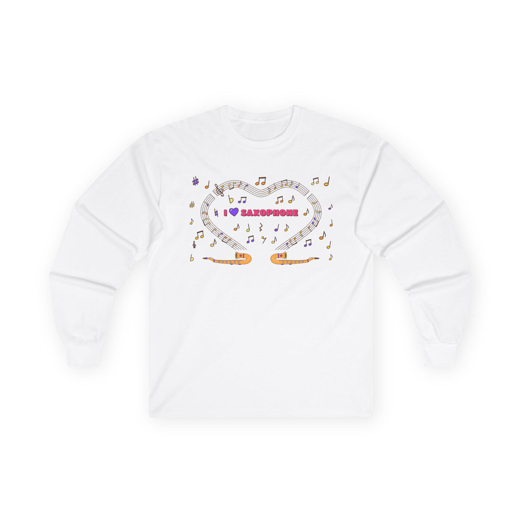 Music-themed Unisex Ultra Cotton Long Sleeve Tee: 'I love saxophone' - pink