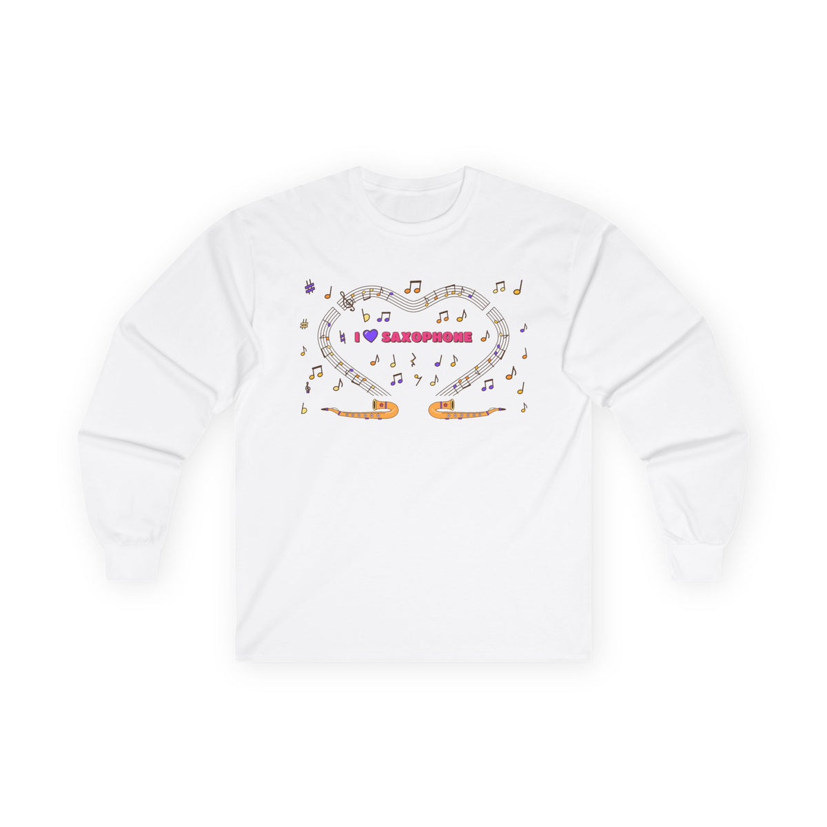 Music-themed Unisex Ultra Cotton Long Sleeve Tee: 'I love saxophone' - pink