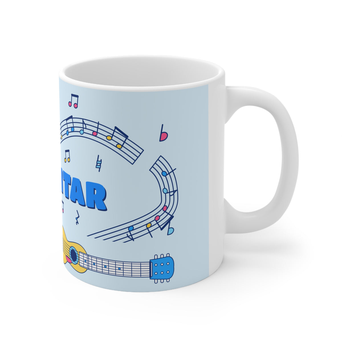 Music-themed Ceramic Mug, 11oz, 15oz: 'I love guitar' - blue