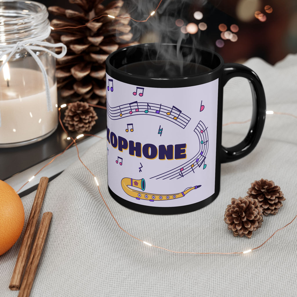 Music-themed Black Mug (11oz, 15oz): 'I love saxophone' - violet