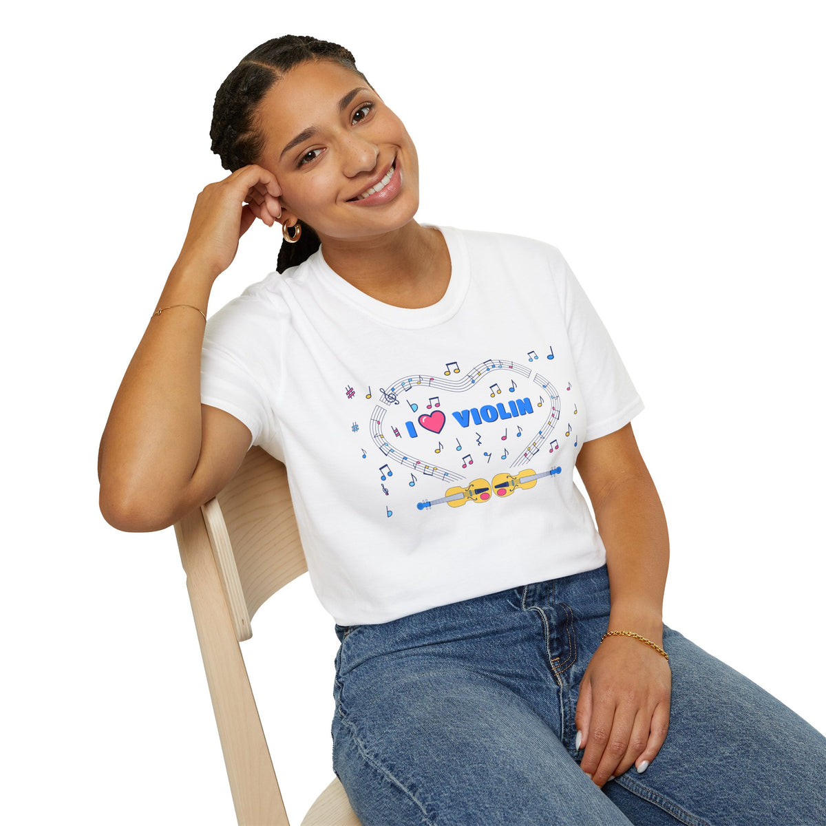 Music-themed Unisex Softstyle T-Shirt: 'I love violin' - blue