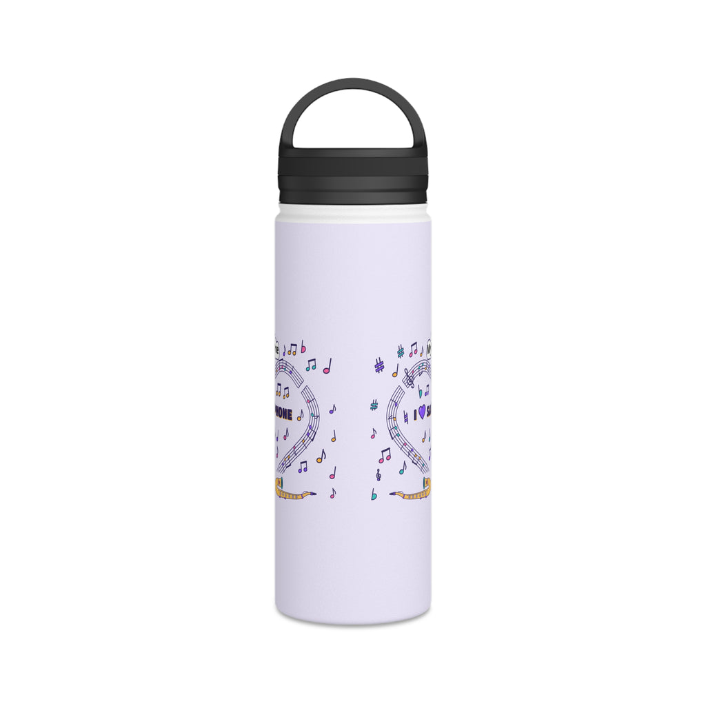 Music-themed Stainless Steel Water Bottle, Handle Lid: 'I love saxophone' - violet