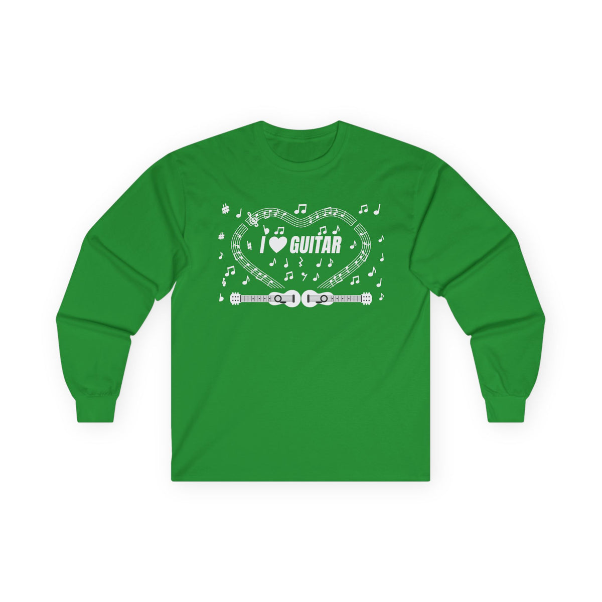 Music-themed Unisex Ultra Cotton Long Sleeve Tee: 'I love guitar' - black & white