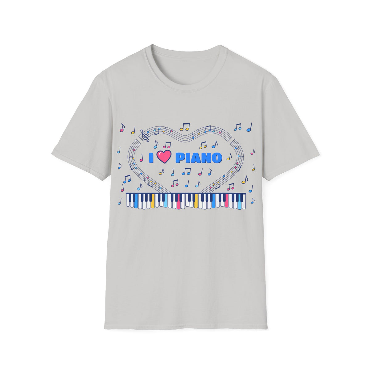 Music-themed Unisex Softstyle T-Shirt: 'I love piano' - blue