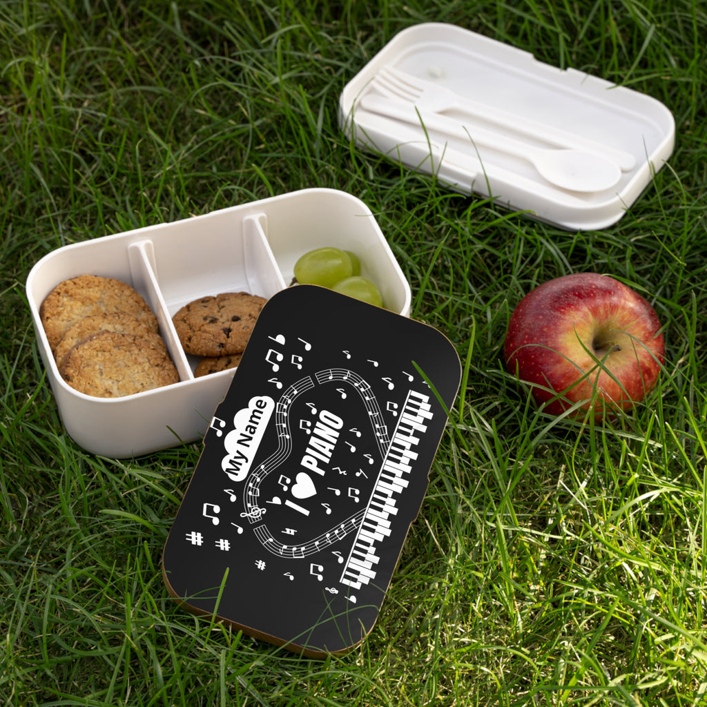 Music-themed Bento Lunch Box: 'I love piano' - black & white
