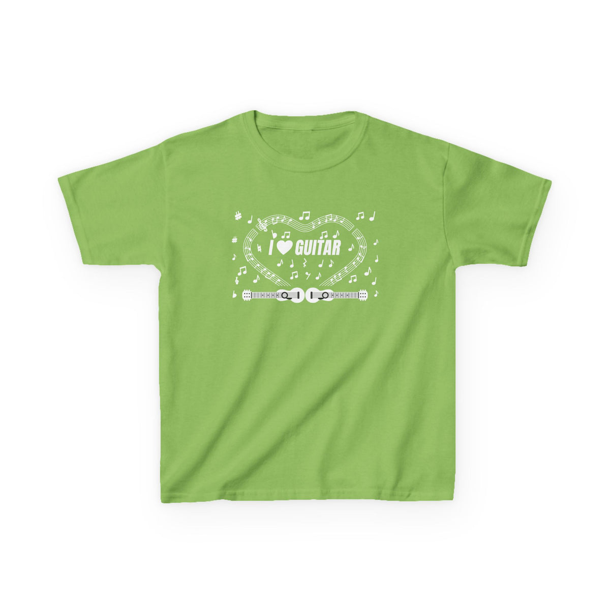 Music-themed Kids Heavy Cotton Tee: 'I love guitar' - black & white