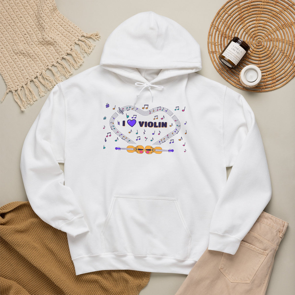 Music-themed Unisex Heavy Blend Hooded Sweatshirt: 'I love violin' - violet