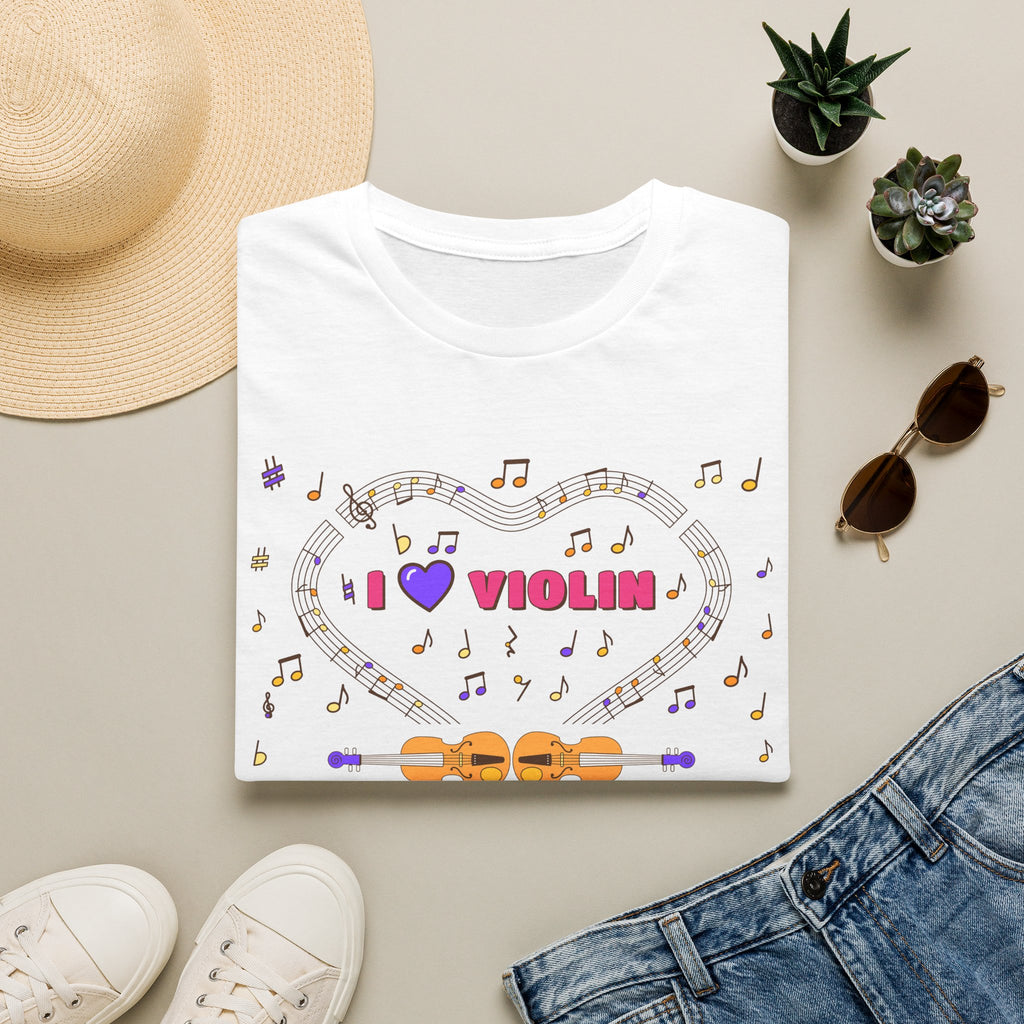 Music-themed Unisex Softstyle T-Shirt: 'I love violin' - pink