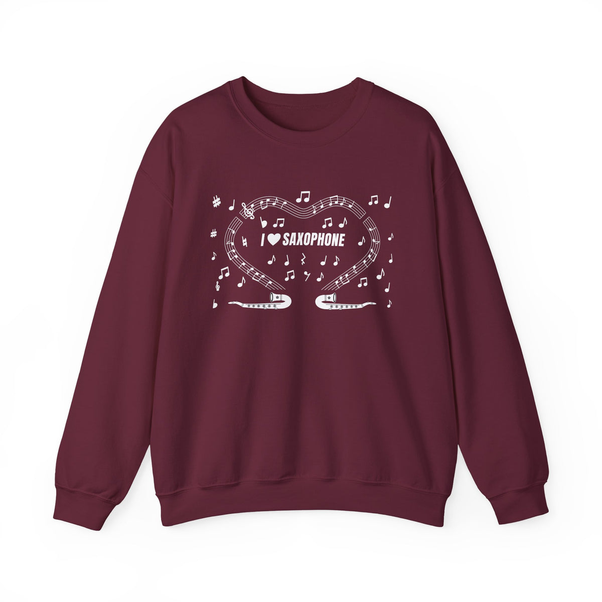 Music-themed Unisex Heavy Blend Crewneck Sweatshirt: 'I love saxophone' - black & white