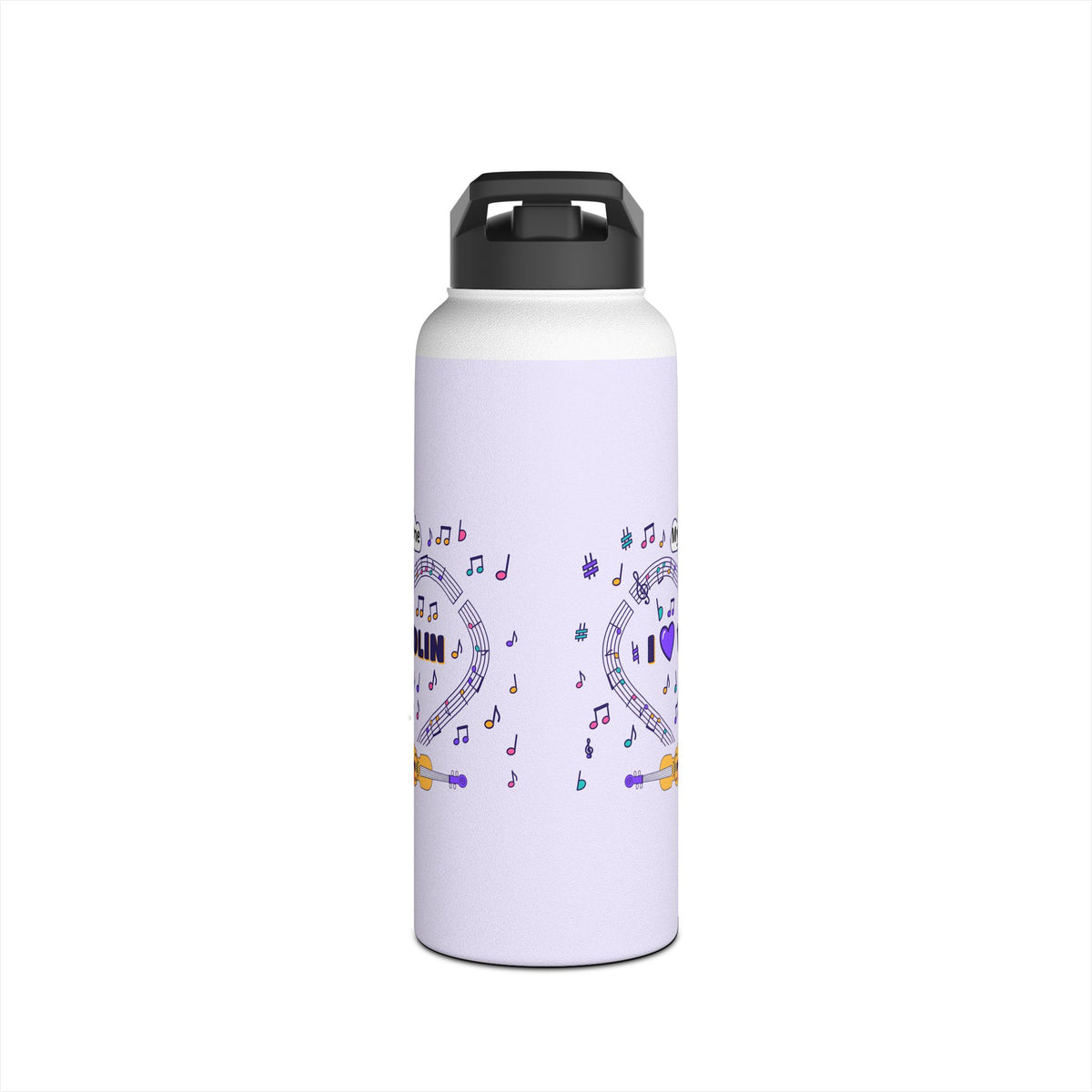 Music-themed Stainless Steel Water Bottle, Standard Lid: 'I love violin' - violet