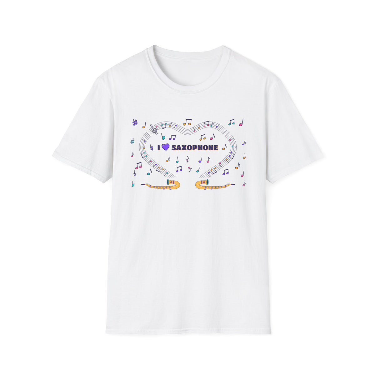 Music-themed Unisex Softstyle T-Shirt: 'I love saxophone' - violet