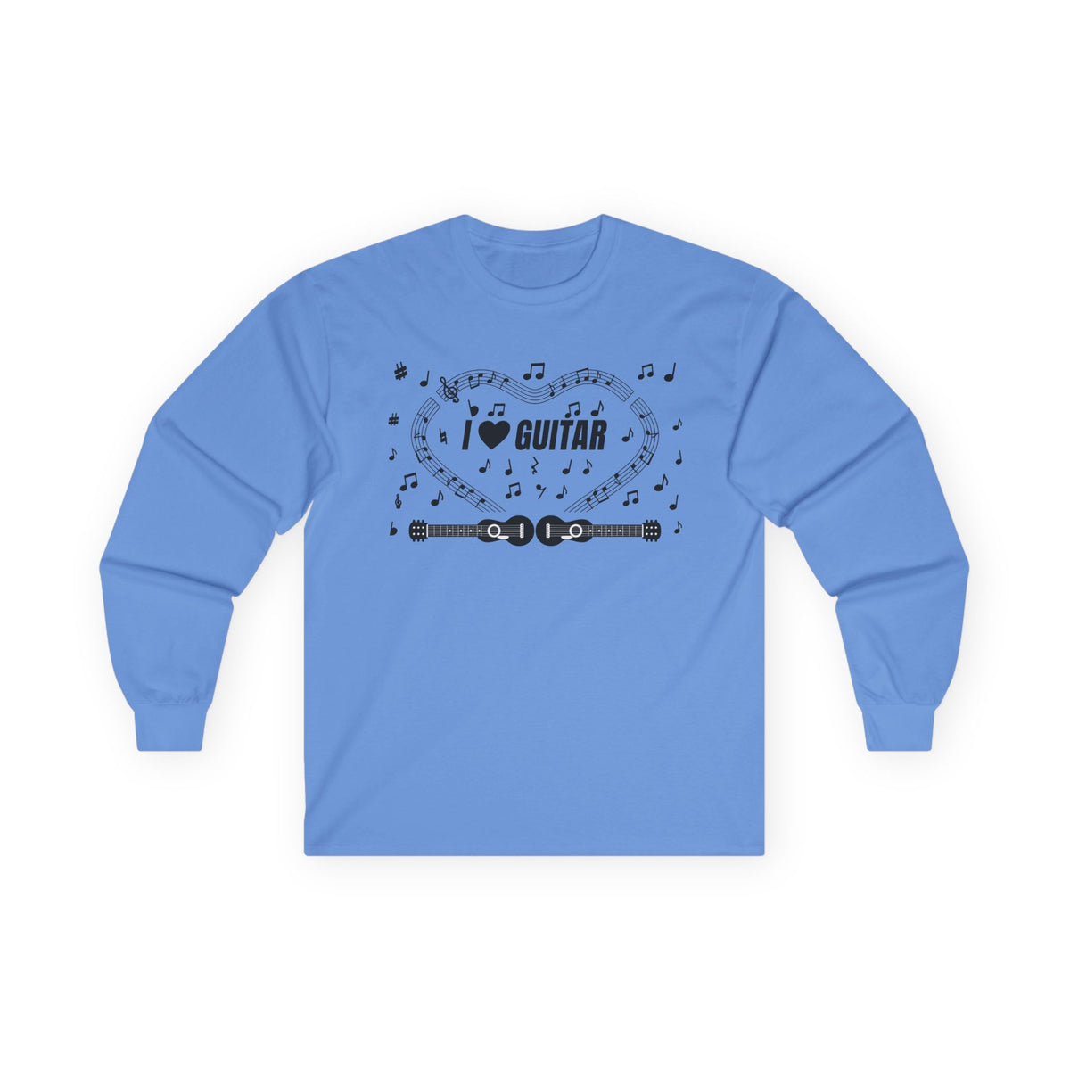 Music-themed Unisex Ultra Cotton Long Sleeve Tee: 'I love guitar' - black on white