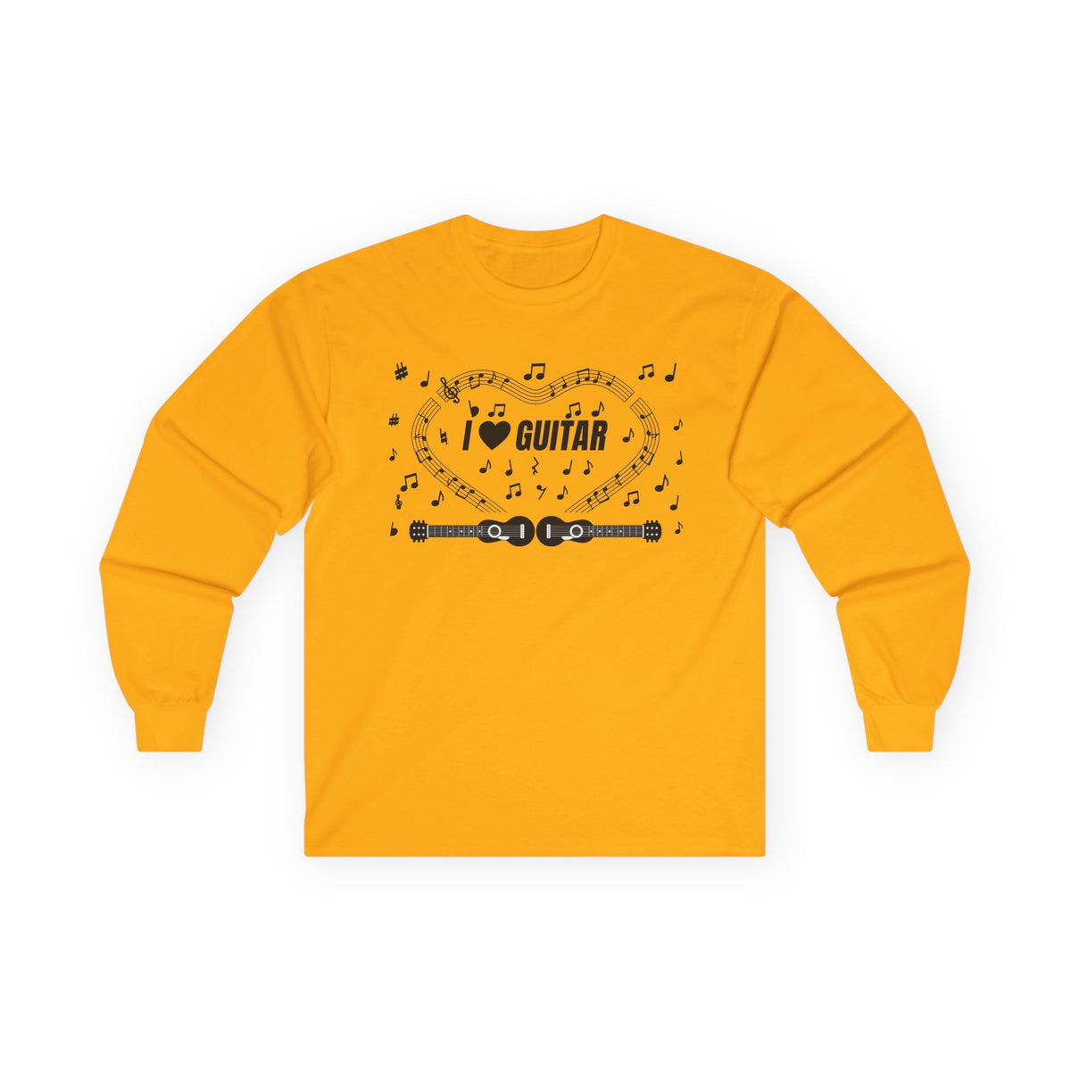 Music-themed Unisex Ultra Cotton Long Sleeve Tee: 'I love guitar' - black on white