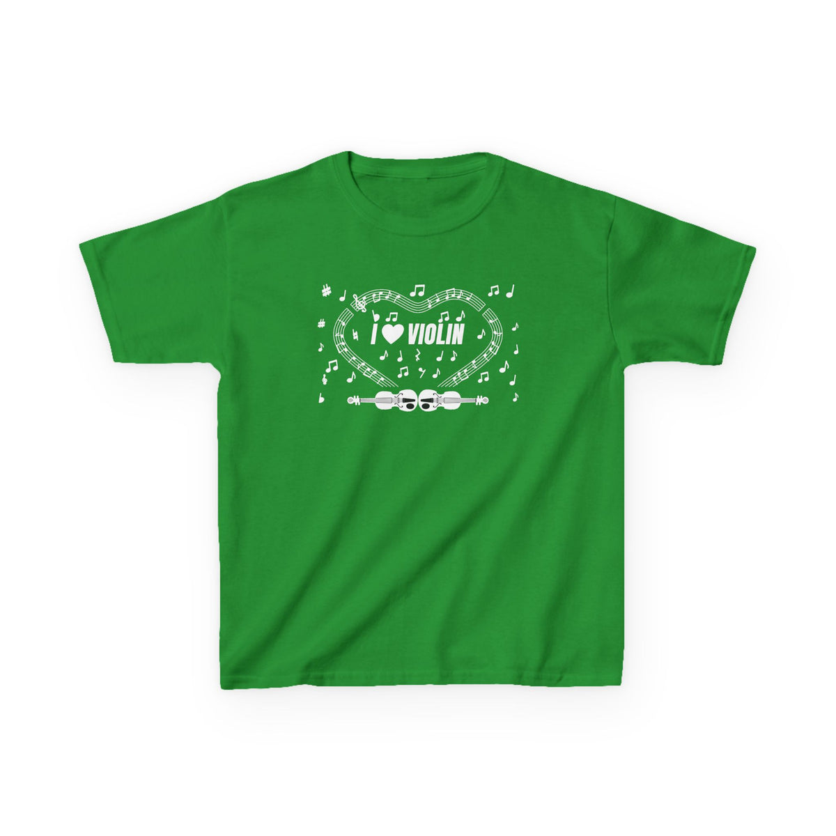 Music-themed Kids Heavy Cotton Tee: 'I love violin' - black & white