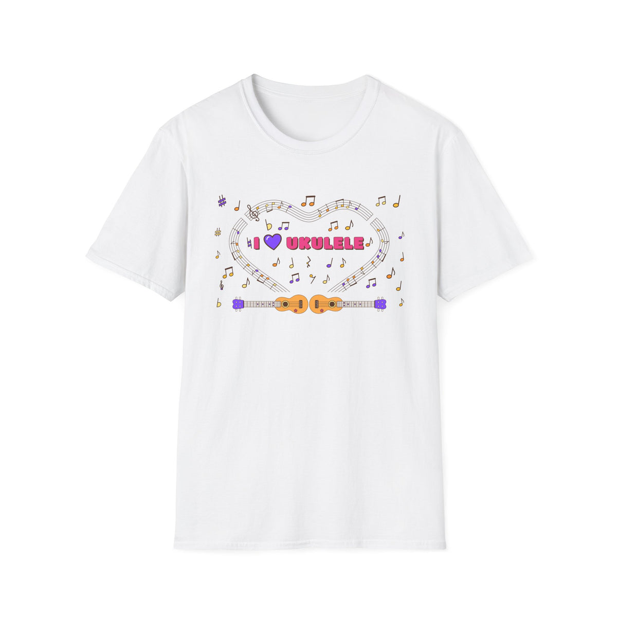 Music-themed Unisex Softstyle T-Shirt: 'I love ukulele' - pink