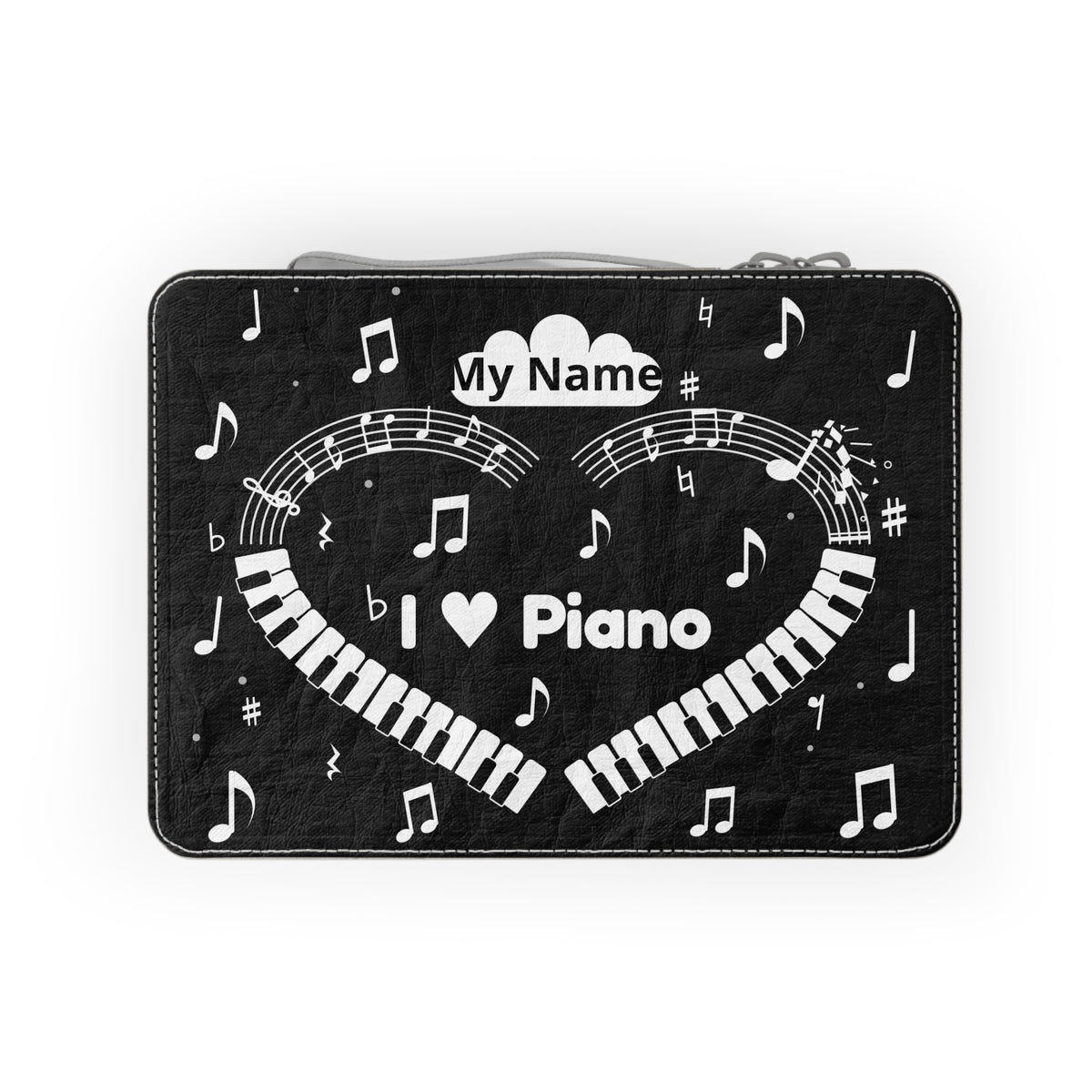 Music-themed Paper Lunch Bag: 'I love piano' heart - black & white