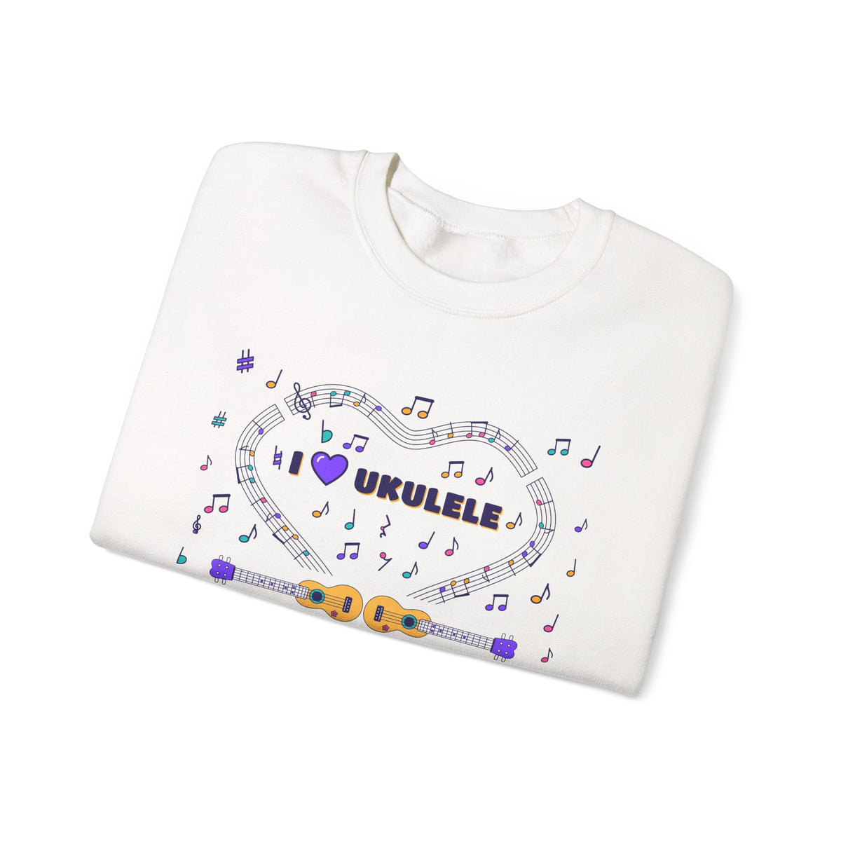 Music-themed Unisex Heavy Blend Crewneck Sweatshirt: 'I love ukulele' - violet