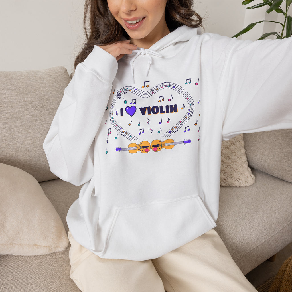 Music-themed Unisex Heavy Blend Hooded Sweatshirt: 'I love violin' - violet