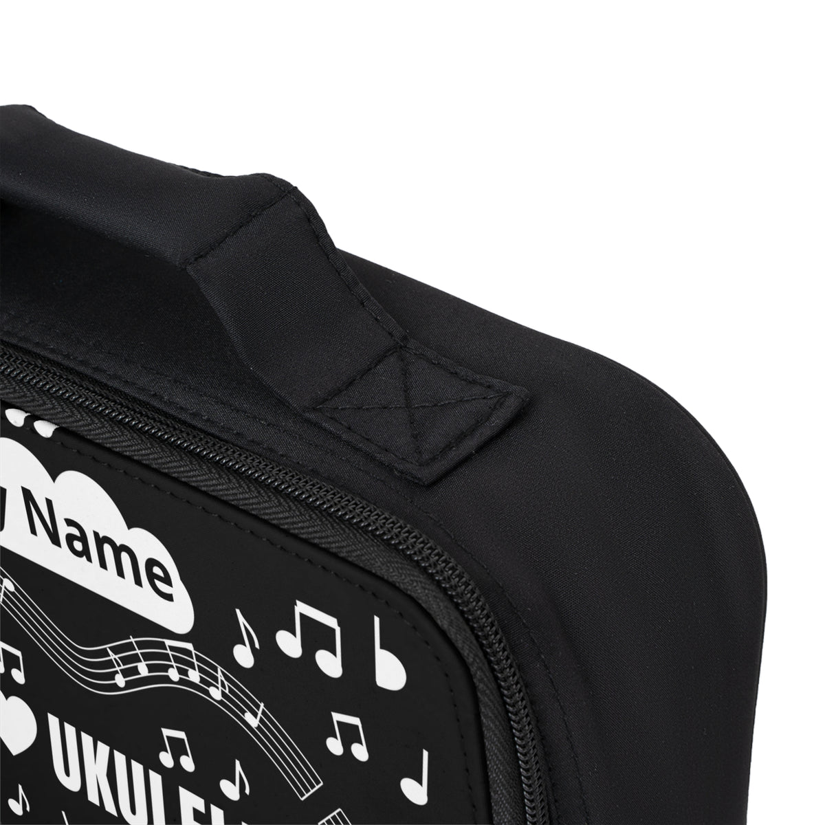 Music-themed Lunch Bag: 'I love ukulele' - black & white