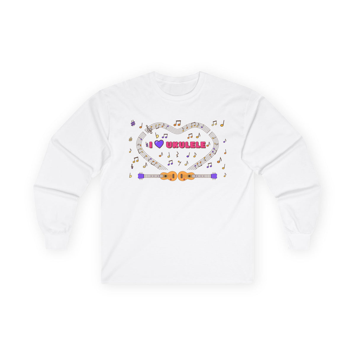 Music-themed Unisex Ultra Cotton Long Sleeve Tee: 'I love ukulele' - pink