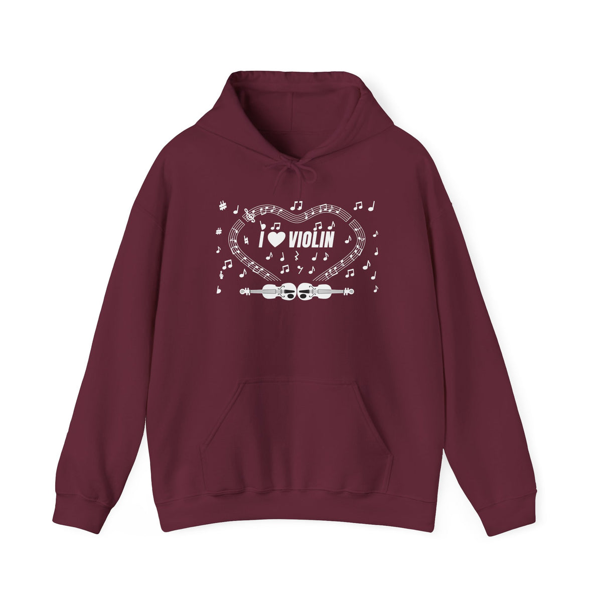 Music-themed Unisex Heavy Blend Hooded Sweatshirt: 'I love violin' - black & white
