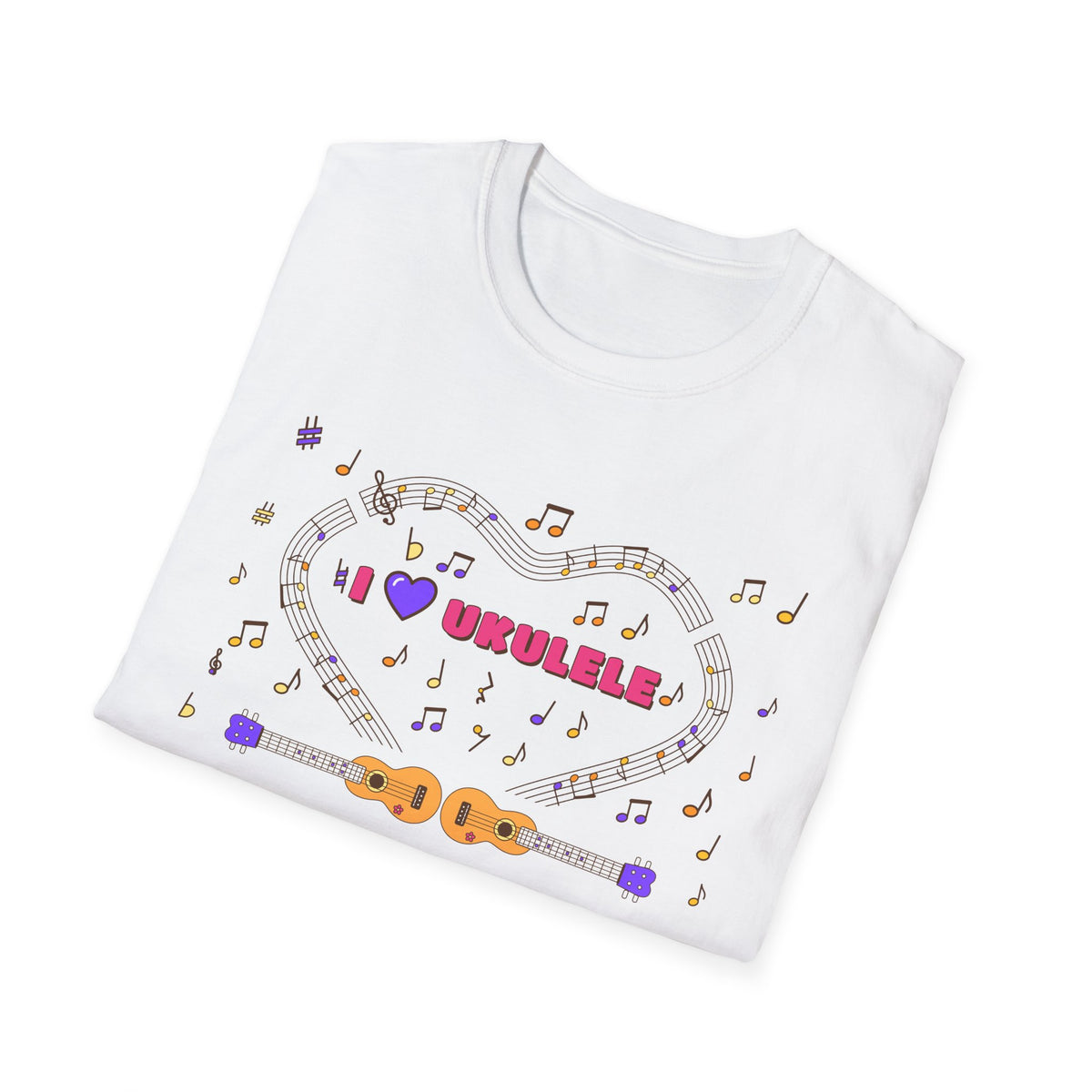 Music-themed Unisex Softstyle T-Shirt: 'I love ukulele' - pink