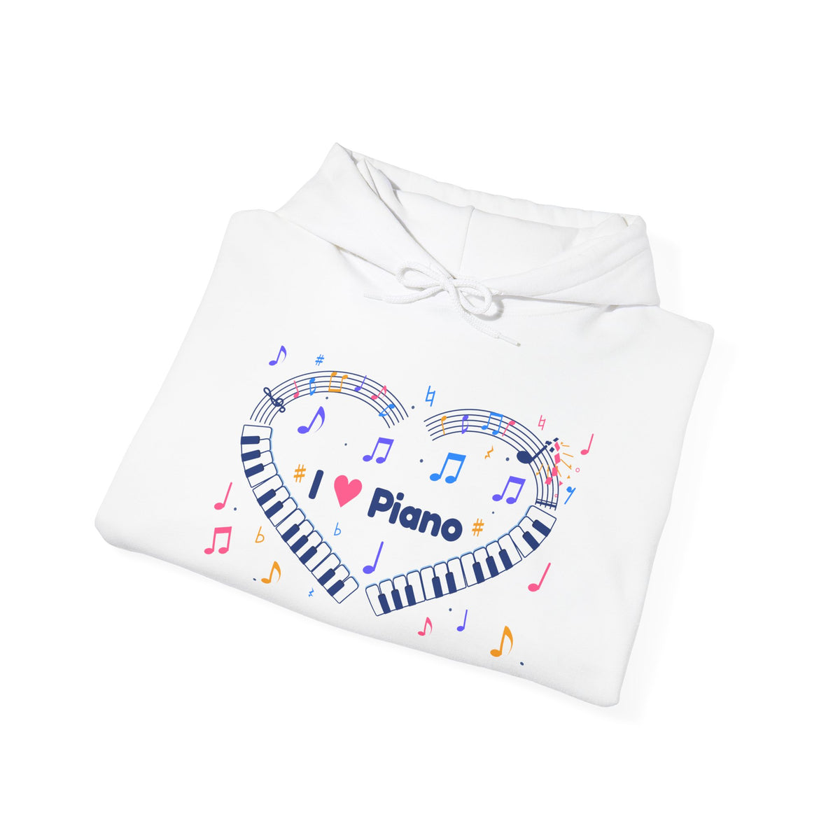Music-themed Unisex Heavy Blend Hooded Sweatshirt: 'I love piano' heart - blue