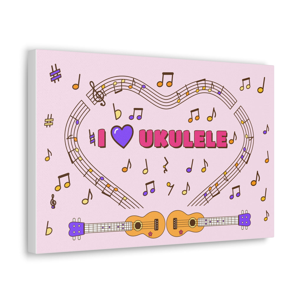 Music-themed Classic Canvas: 'I love ukulele' - pink