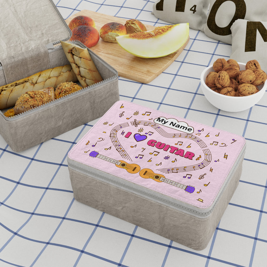 Music-themed Paper Lunch Bag: 'I love guitar' - pink