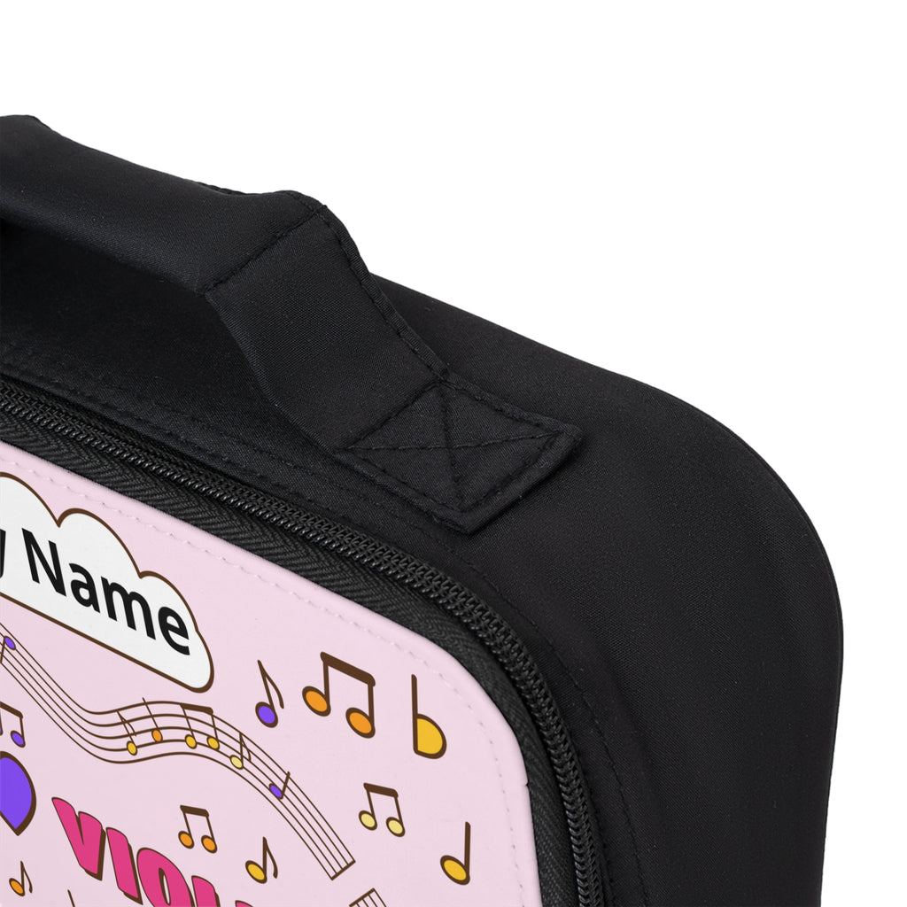 Music-themed Lunch Bag: 'I love violin' - pink