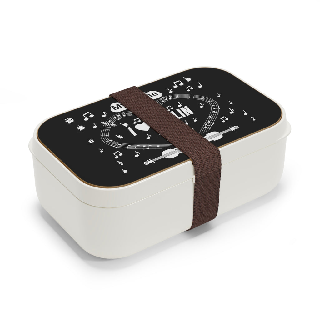 Music-themed Bento Lunch Box: 'I love violin' - black & white