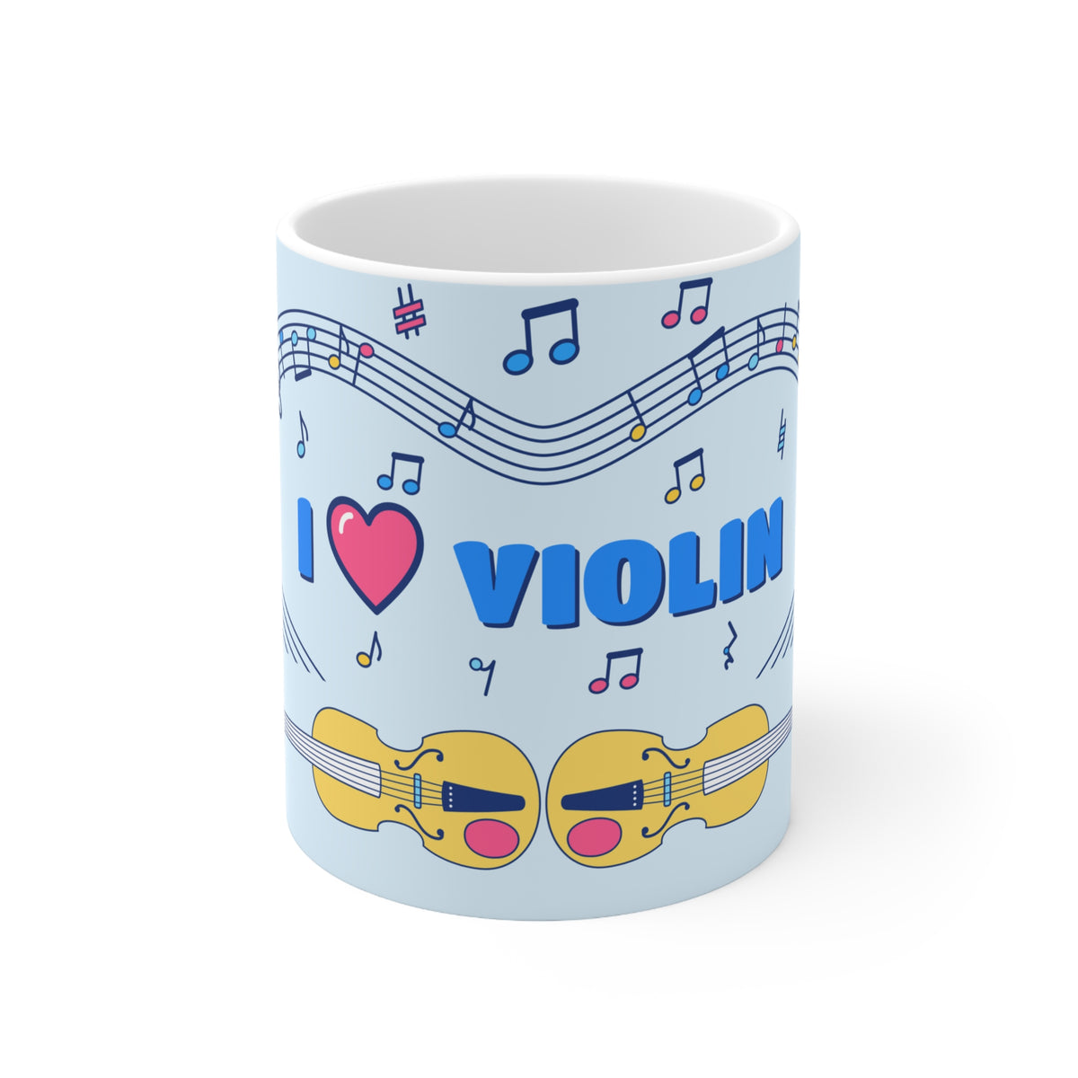 Music-themed Ceramic Mug, 11oz, 15oz: 'I love violin' - blue