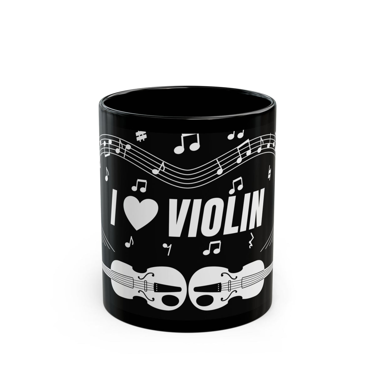 Music-themed Black Mug (11oz, 15oz): 'I love violin' - black & white