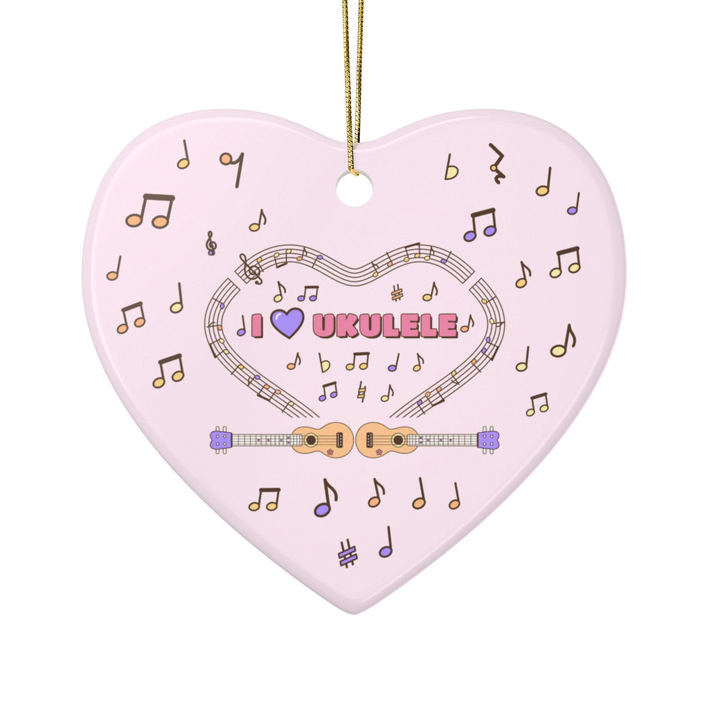 Music-themed Ceramic Ornaments, 2-Side Print: 'I love ukulele' - pink