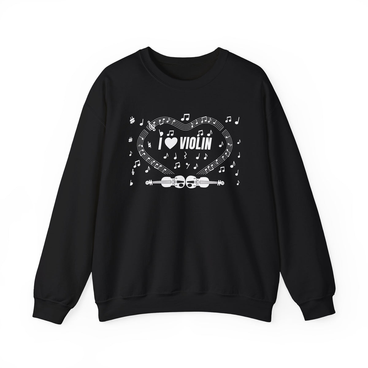 Music-themed Unisex Heavy Blend Crewneck Sweatshirt: 'I love violin' - black & white
