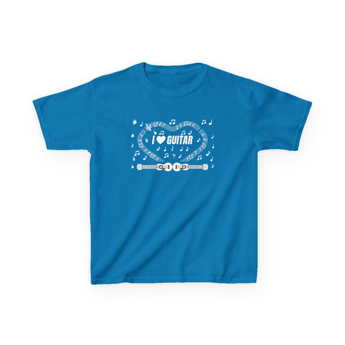 Music-themed Kids Heavy Cotton Tee: 'I love guitar' - black & white