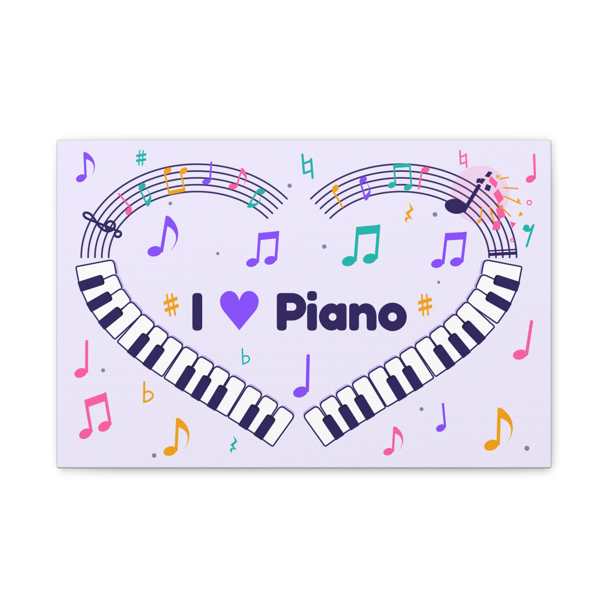 Music-themed Classic Canvas: 'I love piano' heart - violet