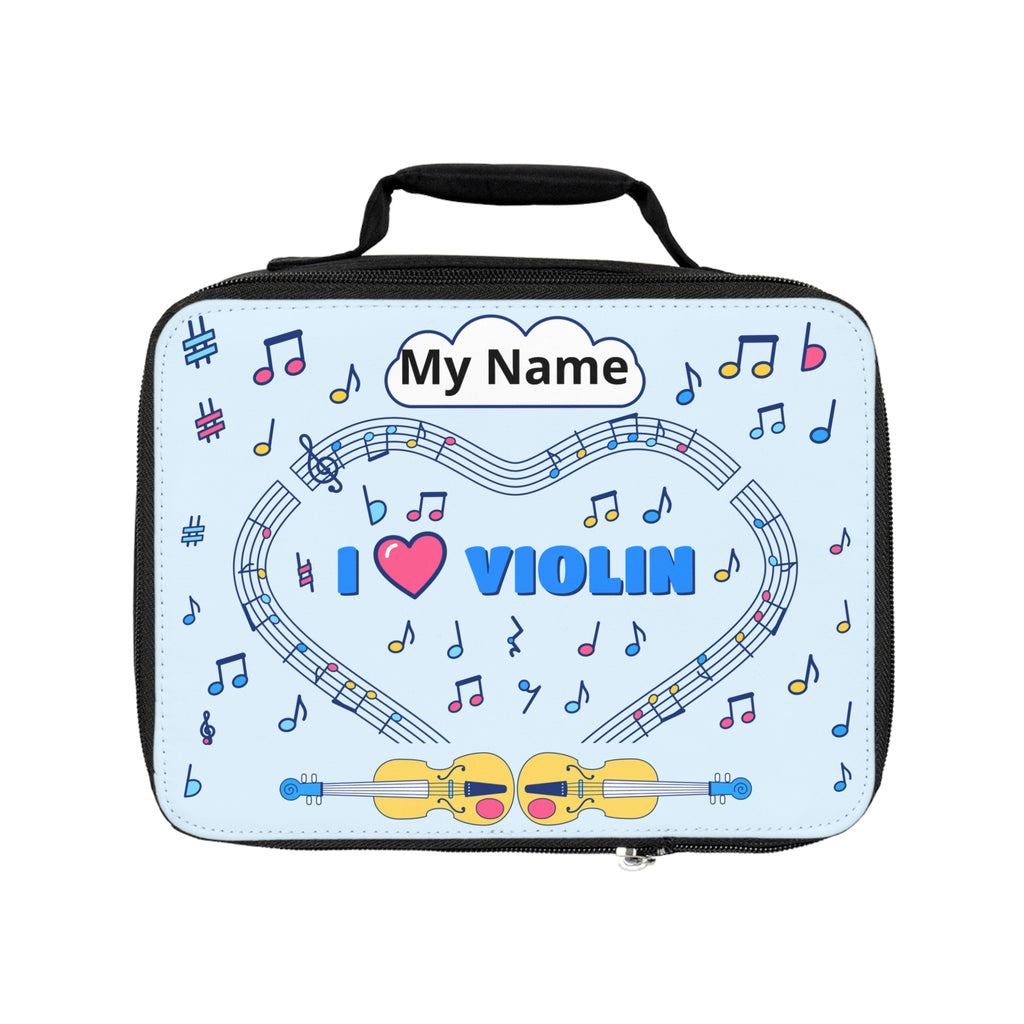 Music-themed Lunch Bag: 'I love violin' - blue