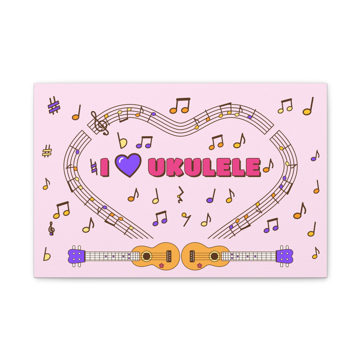 Music-themed Classic Canvas: 'I love ukulele' - pink