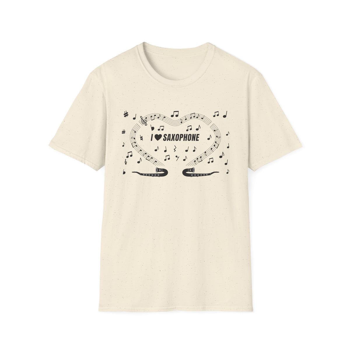 Music-themed Unisex Softstyle T-Shirt: 'I love saxophone' - black on white