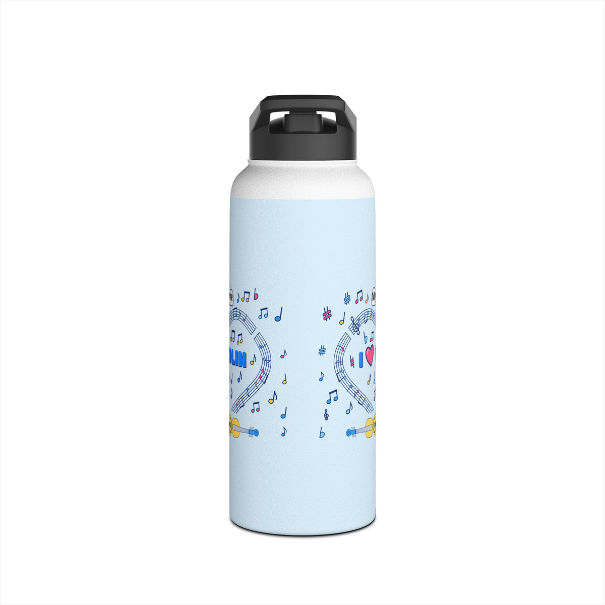 Music-themed Stainless Steel Water Bottle, Standard Lid: 'I love violin' - blue